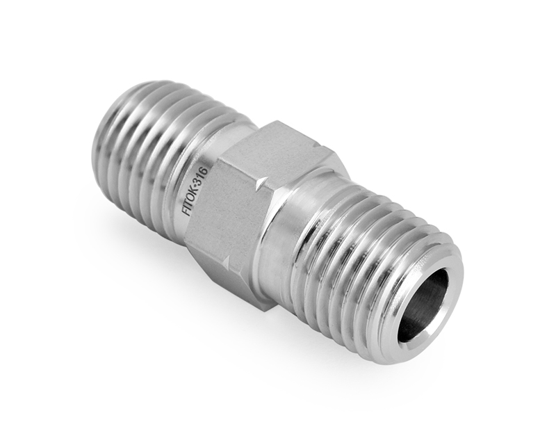 316 SS,Pipe Fitting,Hex Nipple 1/4&quot;Male NPT × 1/4&quot;Male ISO Tapered Thread