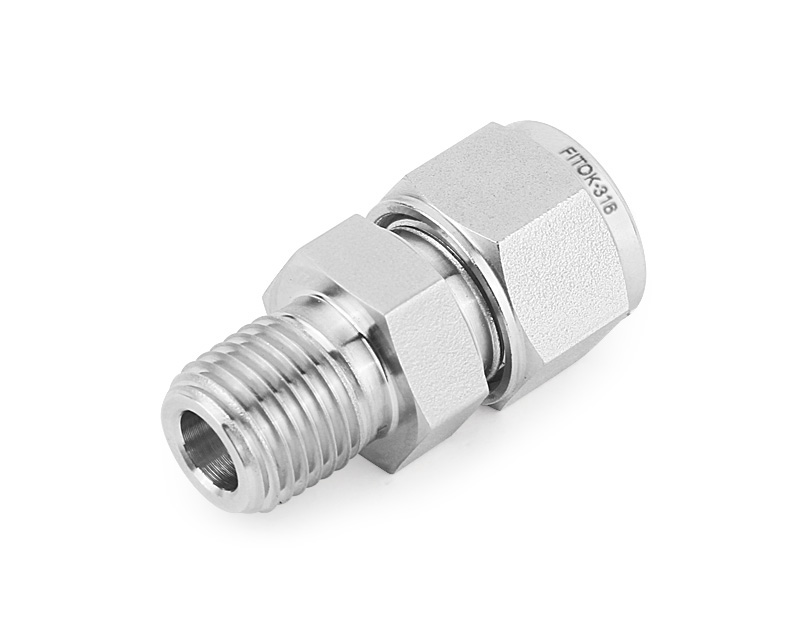 Male Connector, 316SS, 12mm Tube OD, 2-Ferrule x 3/8in. (M)NPT