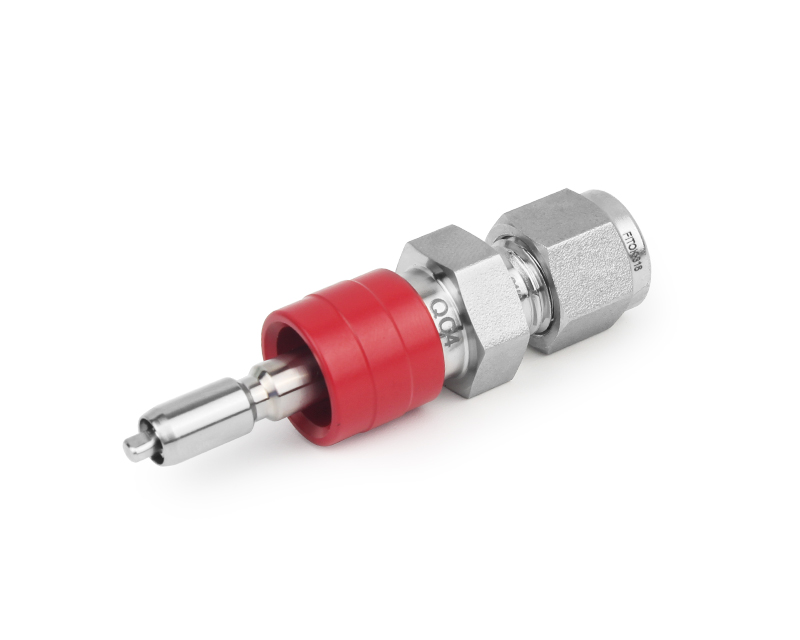 Quick-connect Stem, 316SS,Stem, QC4 Series, O-ring: FKM, Connection: 1/4in. Tube OD, 2-Ferrule,(DESO) Stem with valve, shuts off when uncoupled