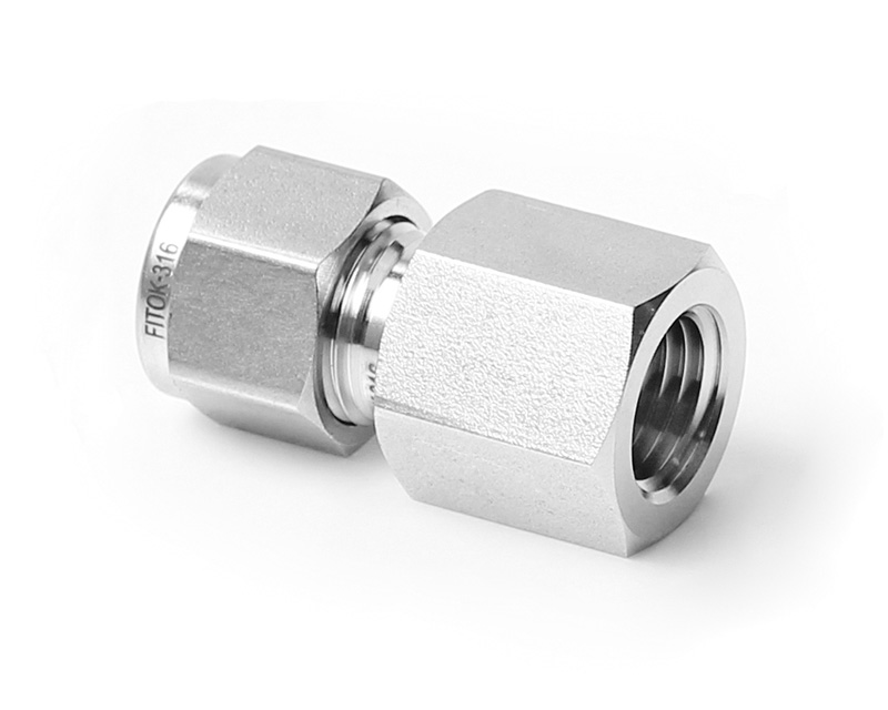 Female Connector, 316SS, 6mm Tube OD, 2-Ferrule x 1/4in. (F)NPT