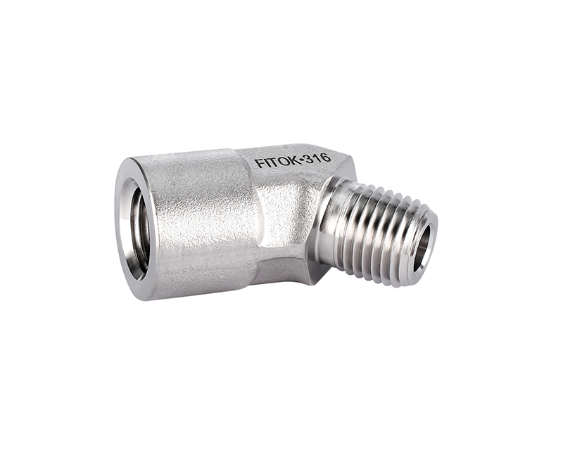 316 SS Pipe Fitting, 45° Street Elbow, 1/2&quot; Female NPT ×  1/2&quot; Male NPT