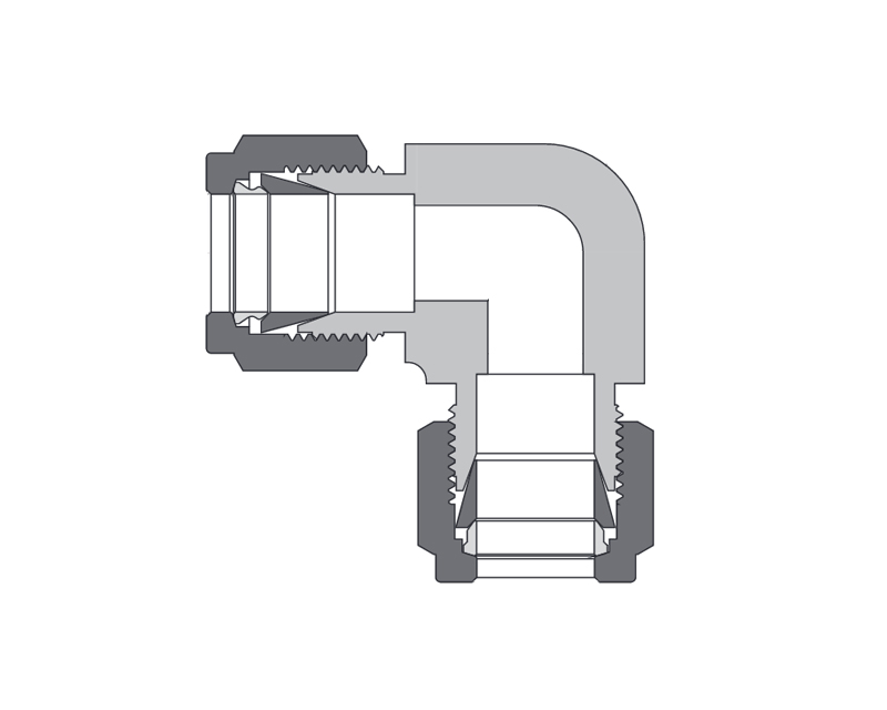 Union Elbow, Brass, 12mm x 12mm  Tube OD, 2-Ferrule, 90Deg. 