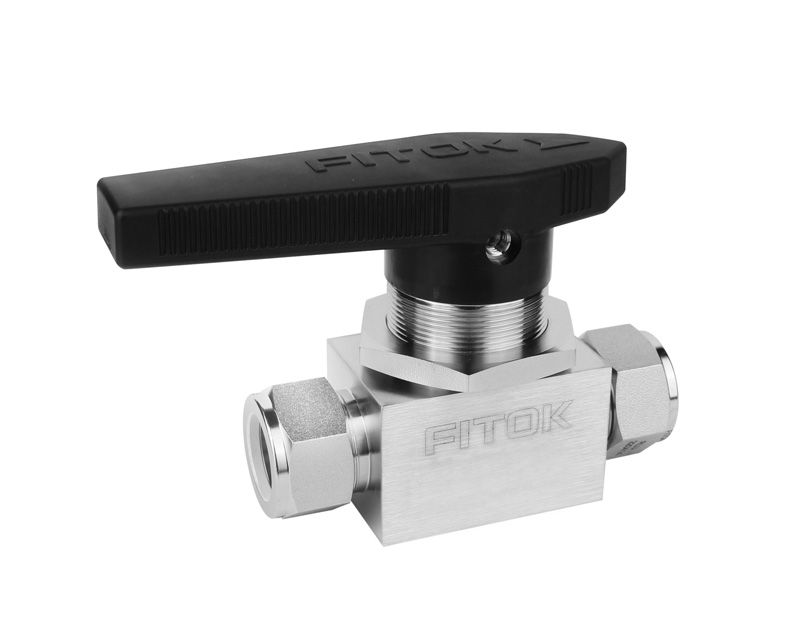 Ball Valve, Body: 316SS, MWP: 2,500psig, Seat: PTFE, Conn.: 6mm x 6mm Tube OD, 2-Ferrule, Orifice:3.2mm Cv:0.6, Black Nylon Handle, 2-Way