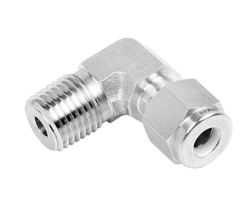 Male Elbow, 316SS, 10mm Tube OD, 2-Ferrule x 3/8in. (M)NPT, 90Deg.