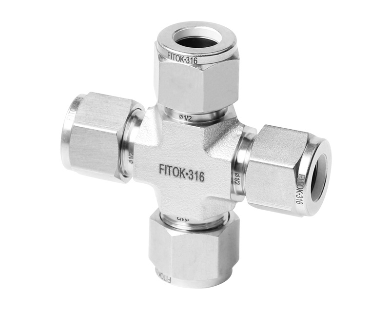 Union Cross, 316SS, 1/4in. x 1/4in. x 1/4in. x 1/4in. Tube OD, 2-Ferrule