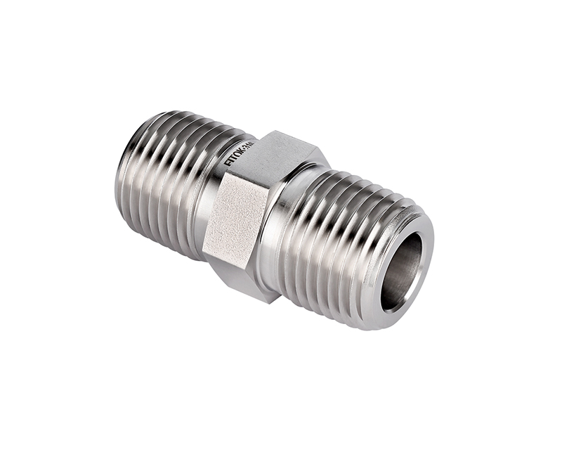 316 SS,Pipe Fitting, Hex Nipple, 1/4&quot; Male ISO Tapered Thread × 1/4&quot; Male ISO Tapered Thread