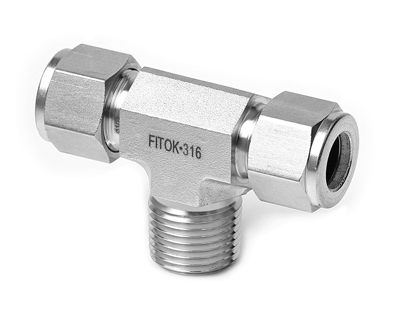 Male Branch Tee, 316SS, 10mm x 10mm Tube OD, 2-Ferrule x Branch 1/4in. (M)NPT