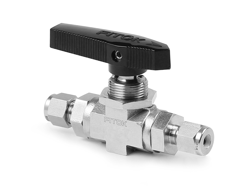 Ball Valve, Body: 316SS, MWP: 1,500psig, Seat: PTFE, Conn.: 6mm x 6mm Tube OD, 2-Ferrule,Orifice:4.7mm, Cv:1.04, Black Nylon Handle