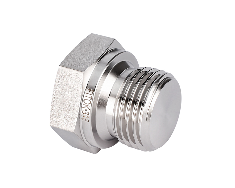 316 SS Pipe Fitting, 3/4" Male ISO Parallel Thread Plug, Hex Head Type