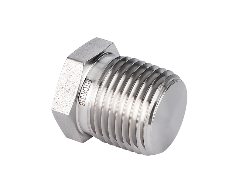316 SS Pipe Fitting, 3/4&quot; Male ISO Tapered Thread Plug, Hex Head Type