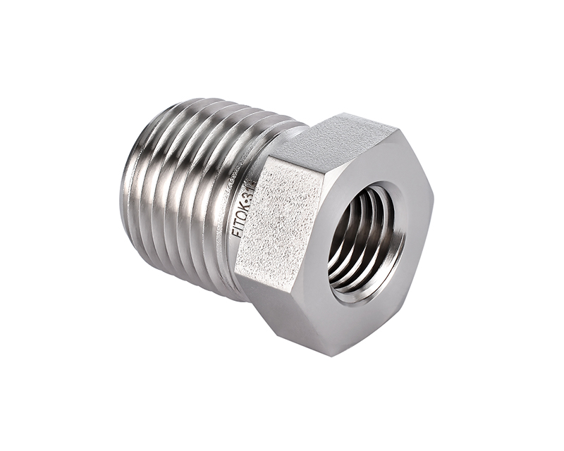 316 SS Pipe Fitting, Reducing Bushing,1/2in. (M)BSPT x 3/8in. (F)BSPT
