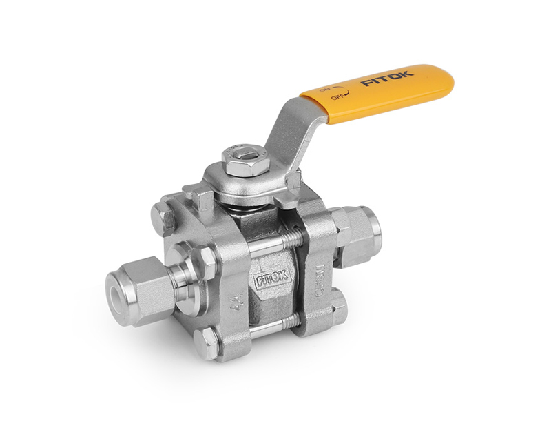 Ball Valve, Body: 316SS/CF8M, MWP: 1,500psig, Seat: PTFE, Conn.: 28mm x 28mm Tube OD, 2-Ferrule, Orifice:22.2mm, Cv:40, SS Lever Handle, 3-Piece Bolted Body