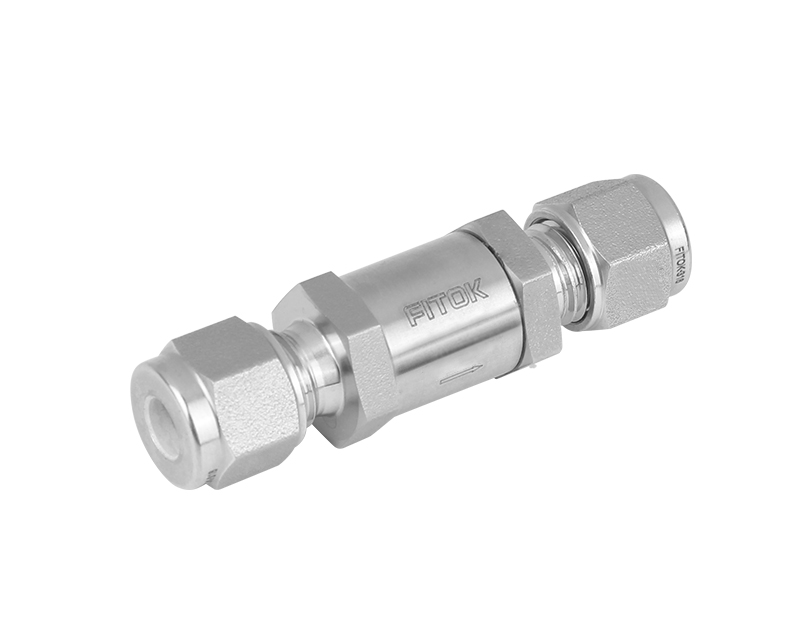 Check Valve, Body: 316SS, MWP: 3,000psig, Sealing: FKM, Conn.: 8mm x 8mm Tube OD, 2-Ferrule, Cracking Pressure: 3psig, Cv:0.47