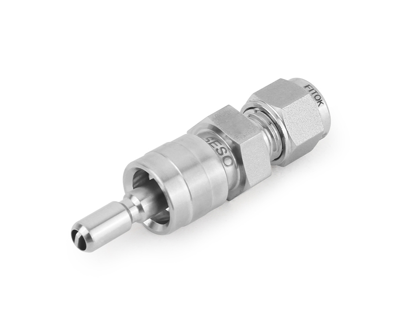 Quick-connect Stem, 316SS,Stem, QC4 Series, O-ring: FKM, Connection: 6mm Tube OD, 2-Ferrule,(DESO) Stem with valve, shuts off when uncoupled