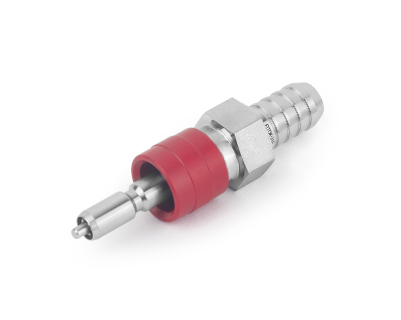 Quick-connect Stem, 316SS,Stem, QC8 Series, O-ring: FKM, Connection: 1/2 Hose Connector,(DESO) Stem with valve, shuts off when uncoupled