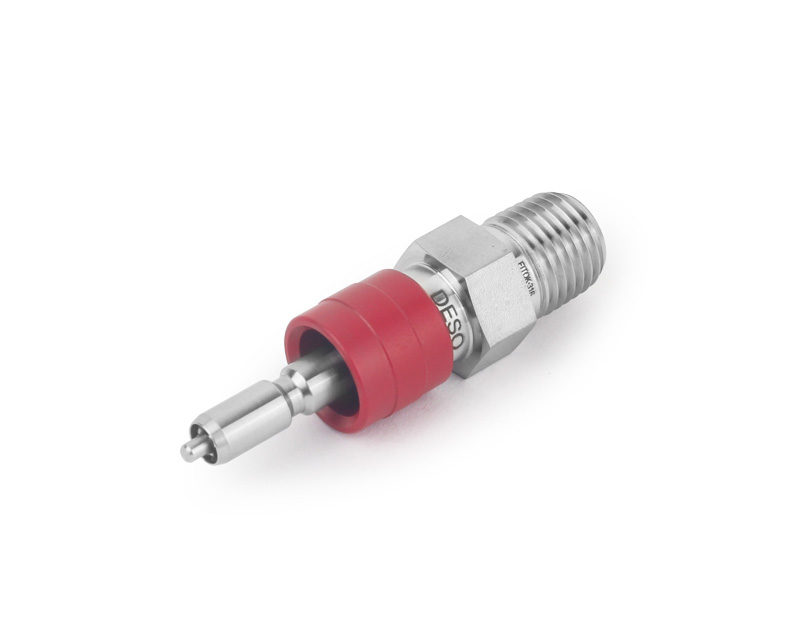 Quick-connect Stem, 316SS, Stem,QC8 Series, O-ring: FKM, Connection: 1/2in. NPT, (DESO) Stem with valve, shuts off when uncoupled