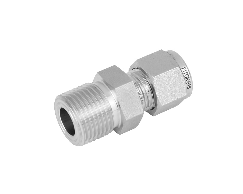Male Connector, 316SS, 1/4in. Tube OD, 2-Ferrule x 3/8in. (M)BSPP (ISO Parallel) 