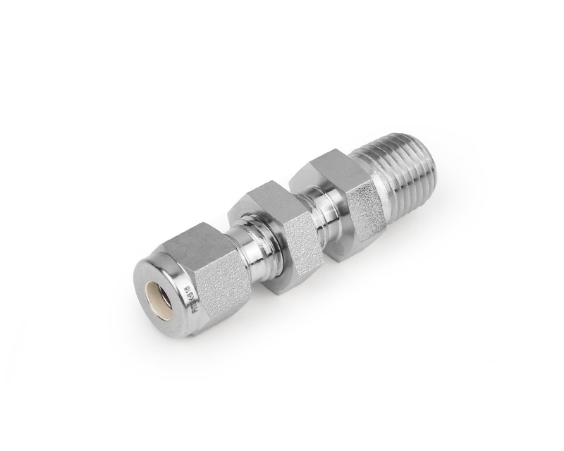 Bulkhead Male Connector, 316SS, 1/4in. Tube OD, 2-Ferrule x 3/8in. (M)NPT, Bulkhead