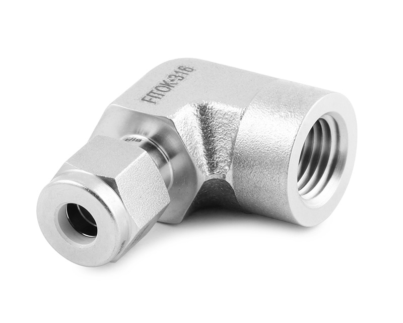 Female Elbow, 316SS, 3/8in. Tube OD, 2-Ferrule x 3/8in. (F)NPT, 90Deg.