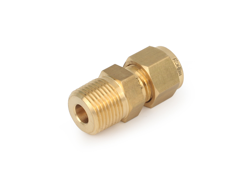 Male Connector, Brass, 1/4in. Tube OD, 2-Ferrule x 1/8in. (M)BSPP (ISO Parallel, RS Gasket) 