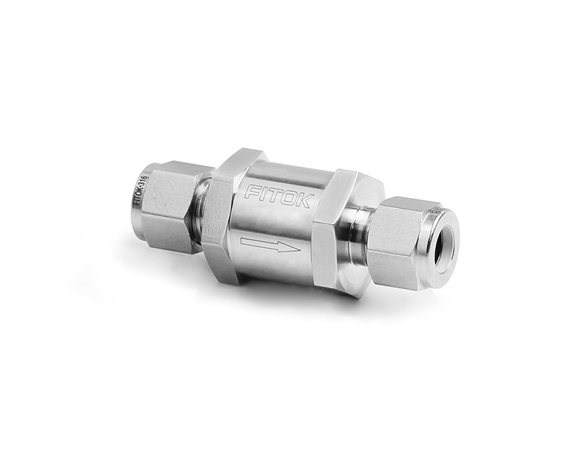 Check Valve, Body: 316SS, MWP: 6,000psig, Sealing: FKM, Conn.: 12mm x 12mm Tube OD, 2-Ferrule, Cracking Pressure: 3psig, Cv:1.8