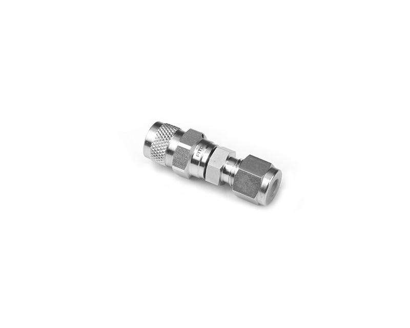 Purge Valve, Body: 316SS, MWP: 4,000psig, Poppet: 316SS Ball, Spring: 302SS/A313, Conn.: 1/4in. Tube OD, 2-Ferrule, Straight Type