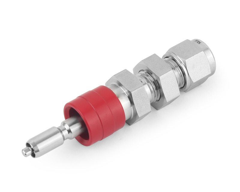 Quick-connect Stem, 316SS,Stem, QC4 Series, O-ring: FKM, Connection: 1/4in. Bulkhead Tube OD, 2-Ferrule,(DESO) Stem with valve, shuts off when uncoupled