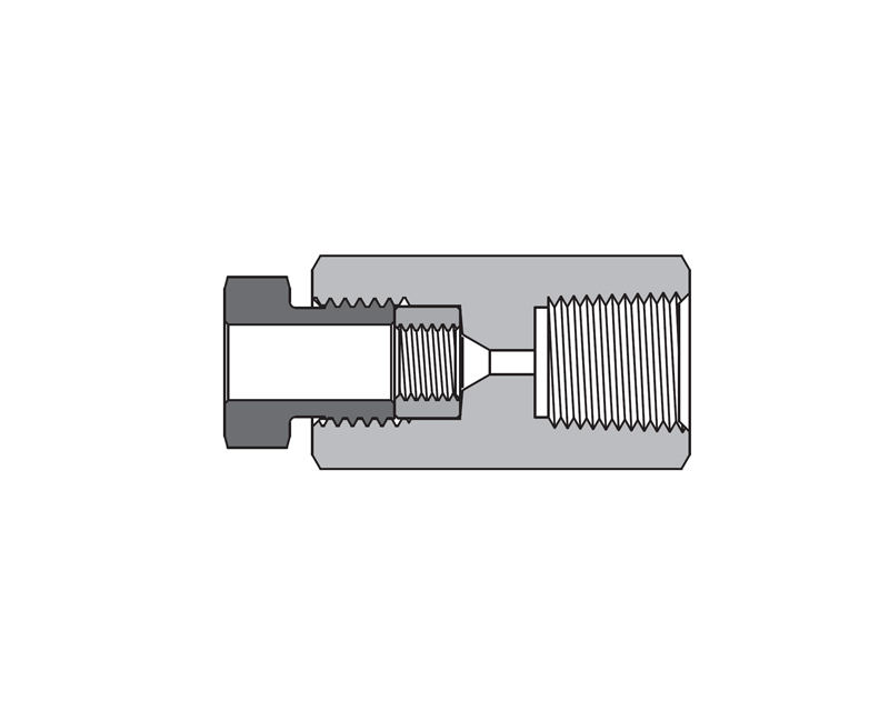 316 SS, FITOK AMH Series Adapter Fitting, Female to Female, 1/4&quot; Female 20M Series Medium Pressure Coned and Threaded Connection × 1/2 Female NPT