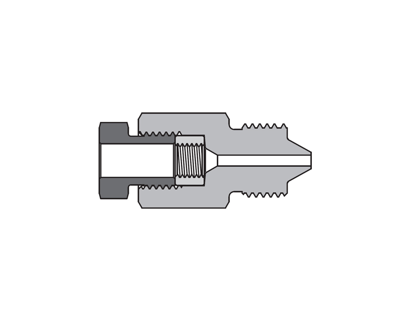 316 SS, FITOK AMH Series Adapter Fitting, Female to Male, 3/8" Female 20M Series Medium Pressure × 1/4" Male 60 Series High Pressure, Coned and Threaded Connection