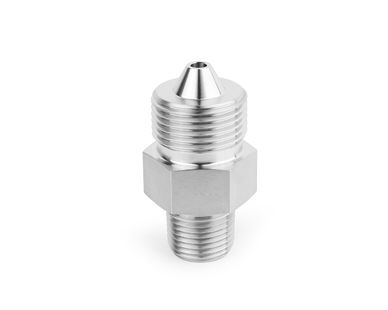 316 SS, FITOK AMH Series Adapter Fitting, Male to Male, 9/16" Male 60 Series High Pressure Coned and Threaded Connection × 1/2 Male NPT