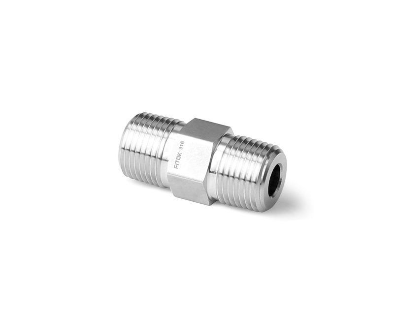 316 SS, FITOK PMH Series High Pressure Pipe Fitting, Hex Long Nipple, 3/8 Male ISO Tapered Thread(RT), 3&quot;(76.2mm) Long