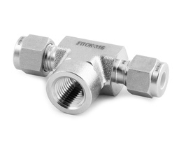 [SS-TTF-FL6-NS4] Female Branch Tee, 316SS, 3/8in. x 3/8in. Tube OD, 2-Ferrule x Branch 1/4in. (F)NPT