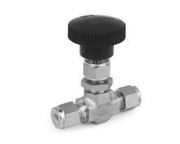 [NGSS-FL4-7] Needle Valve, Body: 316SS, MWP: 3,000psig, Packing: PTFE, Conn.: 1/4in. x 1/4in. Tube OD, 2-Ferrule, Orifice:4mm, Cv:0.35, Black Knob Handle