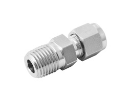 [SS-TCM-FL6-NS6] Thermocouple Connector, 316SS, 3/8in. Tube OD, 2-Ferrule x 3/8in. (M)NPT, Bored Through