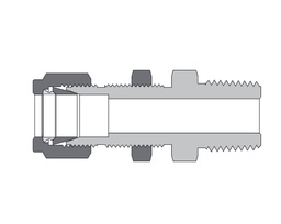 [B-BCM-FL4-NS4] Bulkhead Male Connector, Brass, 1/4in. Tube OD, 2-Ferrule x 1/4in. (M)NPT, Bulkhead