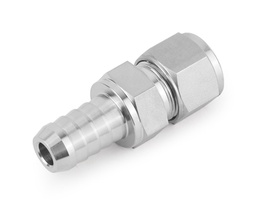 [SS-HC-F6-FL4] Hose Connector, 316SS, 3/8in. Hose ID, Barbed Nipple x 1/4in. Tube Fitting